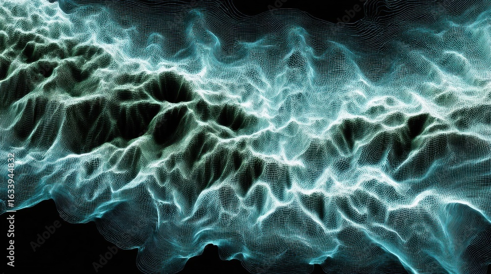 Poster vibrant abstract waves emerge from a dark background, creating a mesmerizing visual of flowing energ