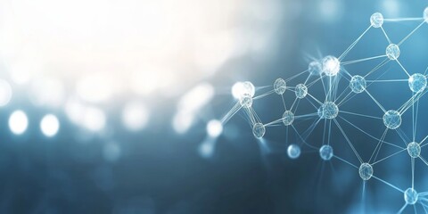 Bright White and Light Blue Abstract Gradient Background with Molecular Structures for Web Promotion