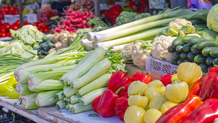 Spring Season Fresh Vegetables at Farmers Market Stall