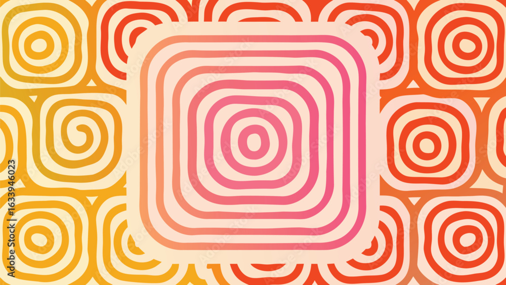 Poster abstract background featuring concentric squares and rounded edges in warm gradient colors