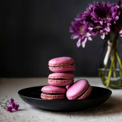 Close-up of purple macaroons on table