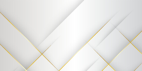 White luxury abstract background with golden lines and shadows. Premium vector illustration