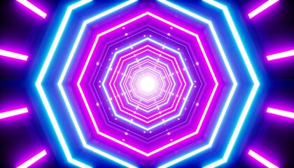 Abstract neon tunnel with hexagonal patterns and vibrant colors