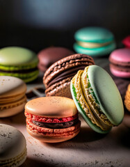 Close-up of multi colored macaroons on table