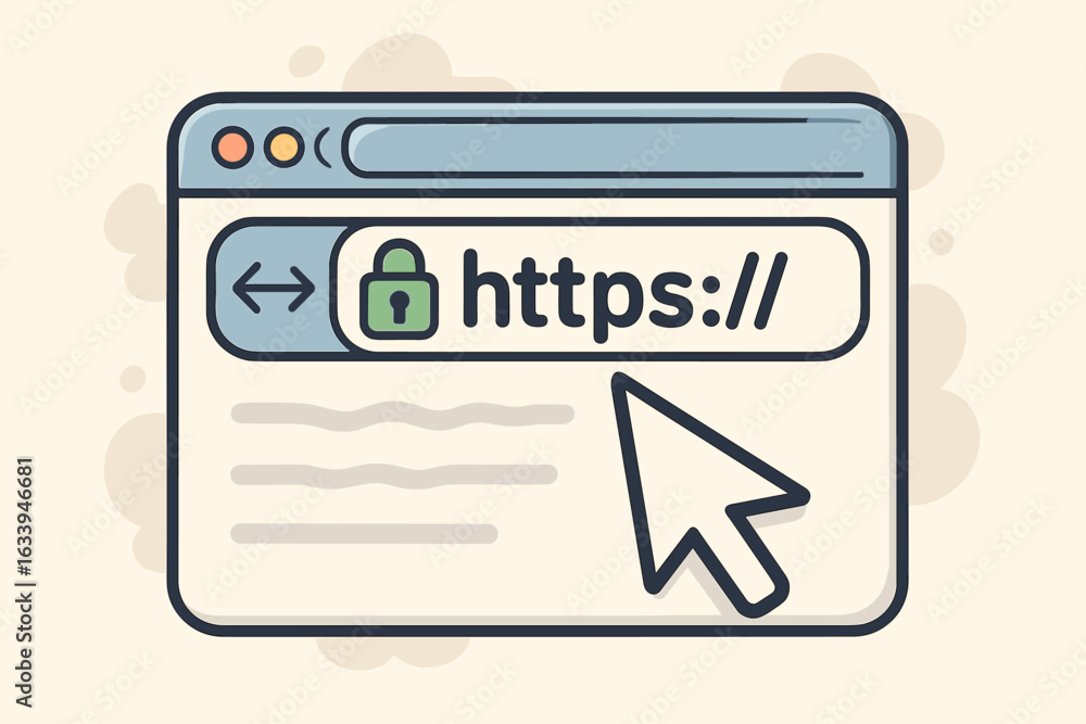 Poster secure internet connection browser window padlock, https url, cyber security encryption, online priv