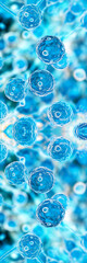A captivating, vertical close-up image of lactobacillus and other bacteria within the gut microbiome. The intricate cells and mitochondria