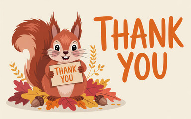 Adorable Squirrel Holding Thank You Sign Amidst Autumn Leaves A Heartfelt Expression of Gratitude and Appreciation