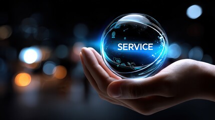 Hand Holding Glowing Service Sphere