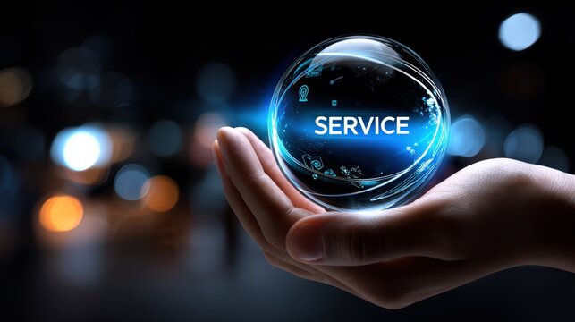 Hand Holding Glowing Service Sphere - Powered by Adobe