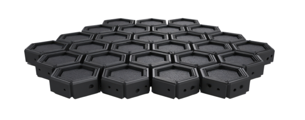 Honeycomb-like, dark gray, modular structure