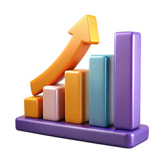 3d bar chart with upward trend arrow isolated on transparent background