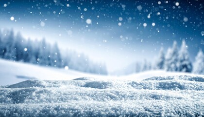 A vast, untouched expanse of pristine white snow covering the ground during cold winter day, creating beautiful and serene natural landscape under clear sky.