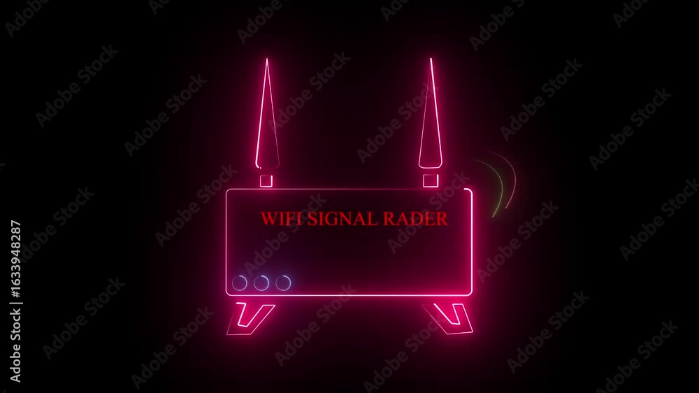 Poster glowing representation of a wireless router symbol icon against a dark background. two permanent ant