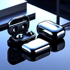 Sleek minimalist wireless earbuds ecommerce product display high fidelity sound compact technology accessory image listing