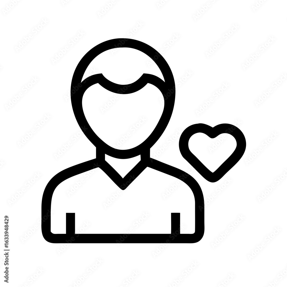 Poster person outline with a heart shape floating next to them suggesting love or affection in a simple des