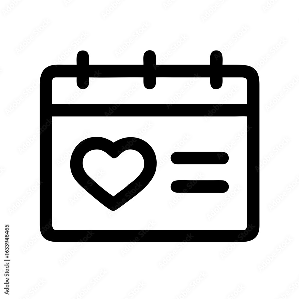 Aufkleber icon of a calendar with a heart and two horizontal lines representing a special date or event remind