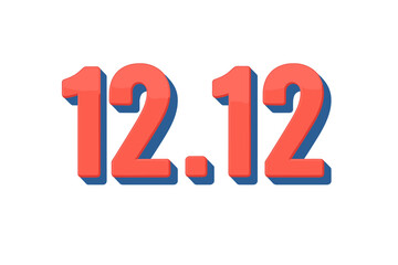 12.12 text sale event 3D bold numbers, December double twelve shopping festival, online discount promotion, numeral typography, red blue shadow, transparent background vector illustration