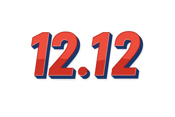 12.12 Sale 3D Bold Red Numbers, December 12 Shopping Promo Event Banner, Large Discount Date, Ecommerce Flash Deal Sign, Website Promotion, Vector PNG Text, Holiday Savings Concept