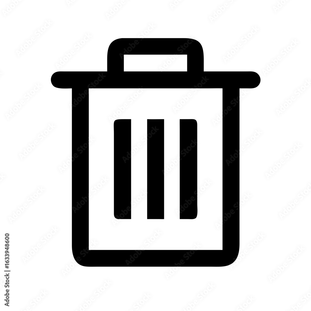 Poster a simple black and white drawing of a trash can with three vertical lines inside the rectangular bod