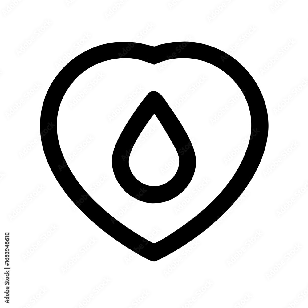 Aufkleber black outline of a heart shape containing a water drop symbol centered inside on a white background