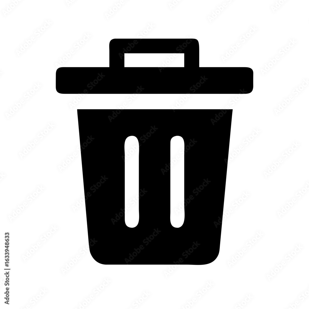 Poster illustration of a black trash can with a lid and two vertical openings on a white background view