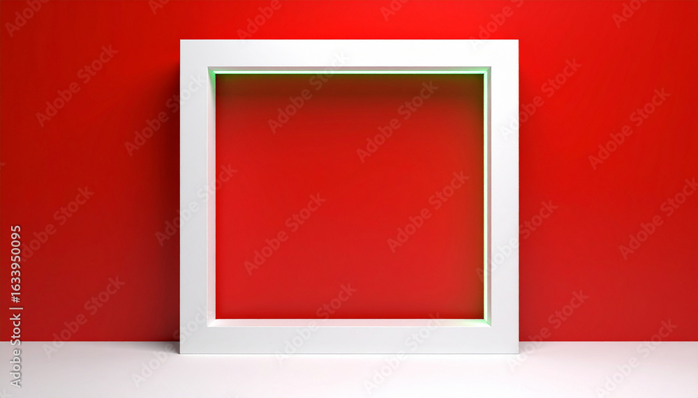 Poster red and white frame: a modern minimalist frame in white contrasts against a vibrant red backdrop, cr