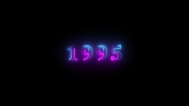 1995 neon line text. Abstract 1995 neon text animation, Glowing neon number text background 4k animation. Concept of counting years. Past year technology concept.