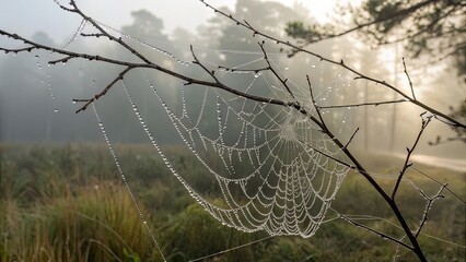 Dew on spider web in early morning