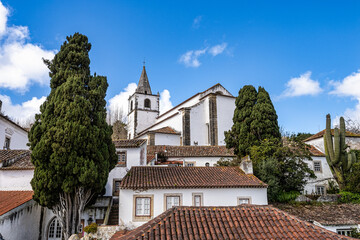 View of Obidos with renaissance Church of Saint Mary, Santa Maria at Obidos, Portugal