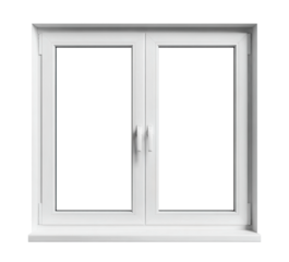 Modern white plastic window with two panels, isolated on transparent cutout background