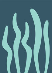 Poster with seaweed in flat style. Minimalist nature illustration.