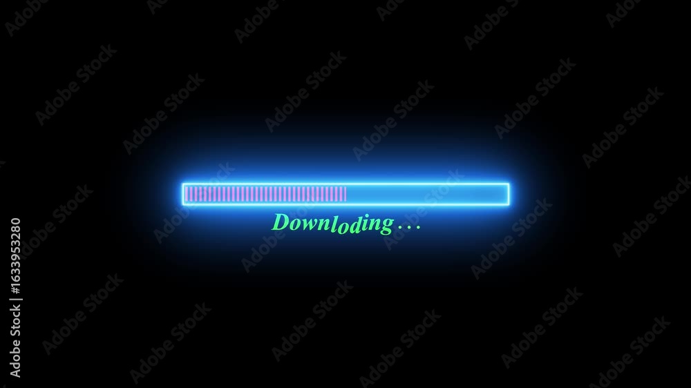 Poster glowing loading bar on black background. loading text .the colors combination of minimalist style vi