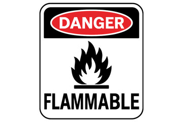 Danger Flammable Sign Vector Illustration. Highly Visible Safety Warning Symbol, Fire Hazard Pictogram. Industrial Workplace Label, OSHA Compliant, Transparent PNG. Protective Equipment Reminder.