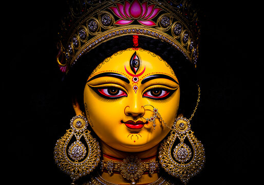 Majestic Idol of Hindu Goddess Durga fsce in dark background