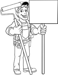 Painter Decorator Paint Roller Cartoon Handy Man