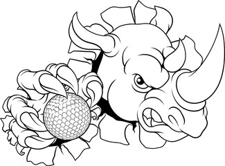 Rhino Rhinoceros Golf Cartoon Sports Mascot