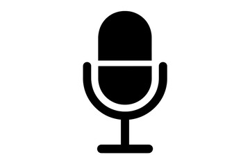 Microphone icon black silhouette. Audio recording symbol. Podcast broadcast logo. Voice communication interface. Sound technology. Studio equipment. Podcast app. Transparent vector illustration