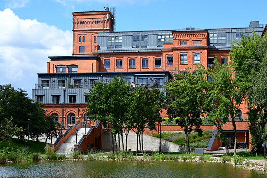 Ł&oacute;dź, Poland, Europe : Księży Młyn, former spinning mill factory  (1872), after careful renovation this industrial building houses modern luxury loft apartments, Tymienieckiego street