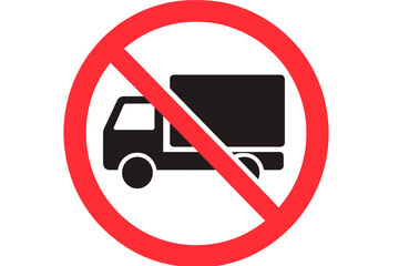 No trucks allowed road sign. Prohibited truck entry vector symbol. Transportation law road warning sign. Heavy vehicle restriction. Red circle with slash. Freight vehicle ban illustration