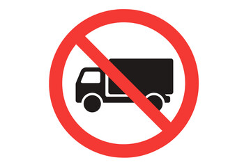 No trucks allowed road sign vector illustration. Prohibited truck entry traffic sign. Red circle with diagonal line over lorry symbol. Road safety, transport regulation, vehicle restriction concept.