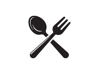 Crossed Spoon and Fork Silhouette on White Background