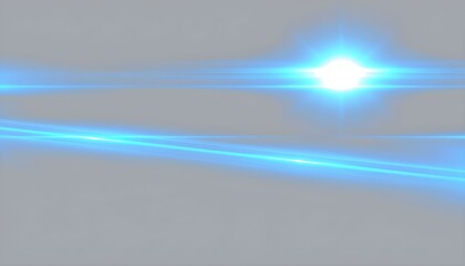 A bright blue light flare with horizontal streaks against a gray background, creating an abstract effect.