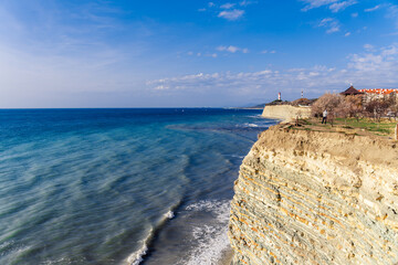Lighthouse of Gelendzhik, Black Sea. Gelendzhik Lighthouse stands on the high rocky shore of the...