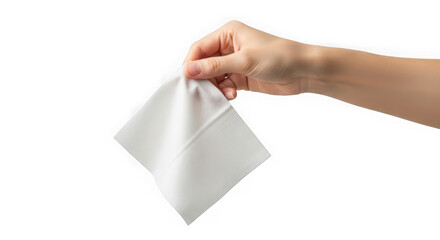 A womans hand is holding a clean white tissue for hygiene and personal care on an isolated background isolated on transparent background