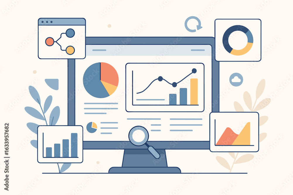 Poster data analytics dashboard vector illustration with charts, diagrams, business report, data visualizat
