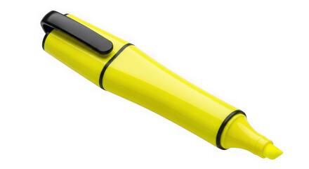 A bright yellow highlighter pen isolated on transparent background is perfect for school or office use to mark important text