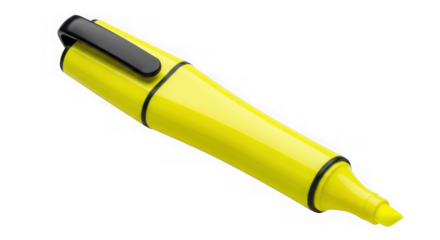 A bright yellow highlighter pen isolated on transparent background is perfect for school or office use to mark important text
