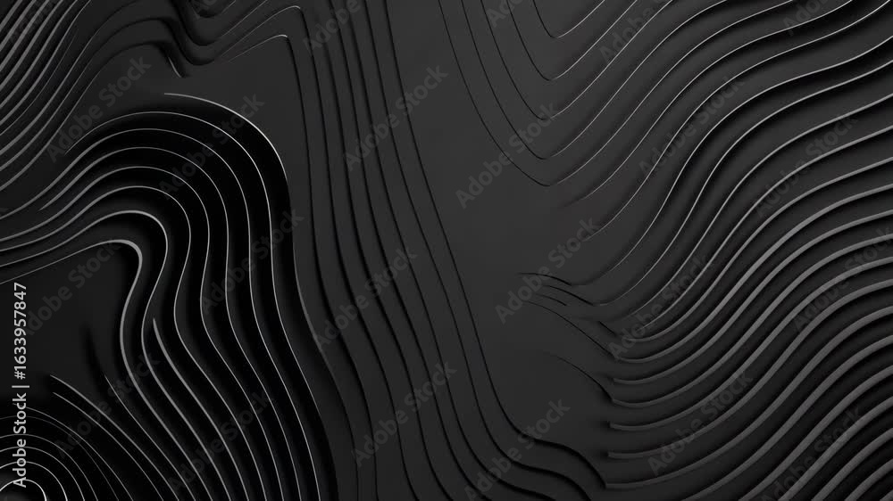 Poster modern black abstract background with sleek wavy lines and guilloche patterns