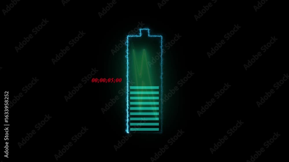 Poster neon style graphic of better charging icon.design with horizontal outline charge level effect. red t