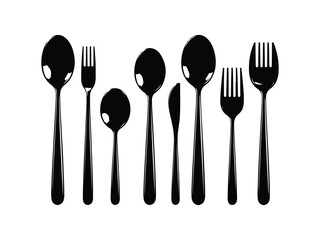 Set of kitchen spoon utensils and knives vector illustration for cooking and dining design